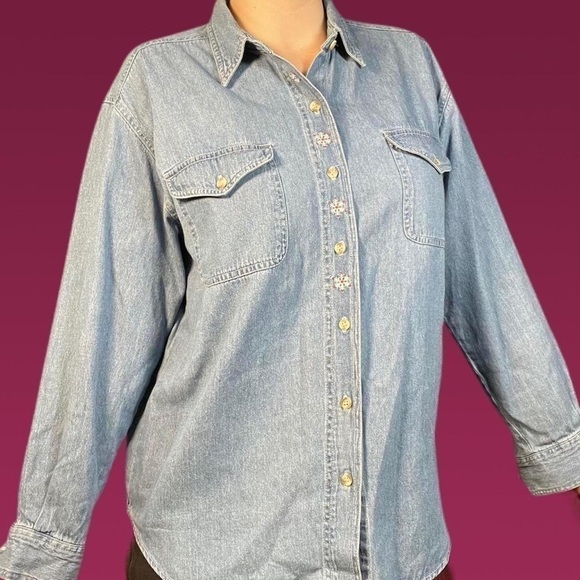 Vintage 90s Snowflake Denim Button Down- Jeans 100% Cotton - Picture 3 of 4